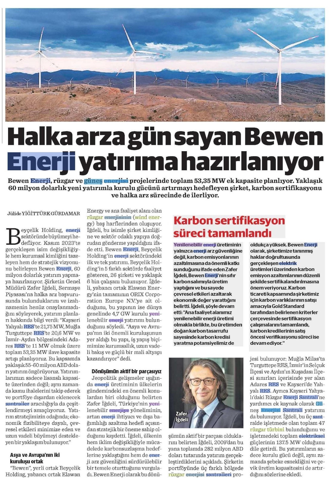Halka Arza Gün Sayan Bewen Enerji Yatırıma Hazırlanıyor 